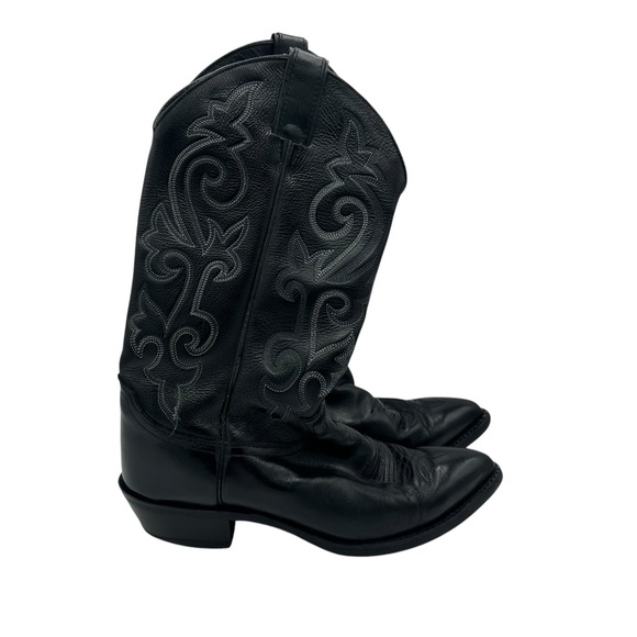 Men’s Justin Black leather Almond Point Toe Cowboy Western Boots 9D - Picture 1 of 7